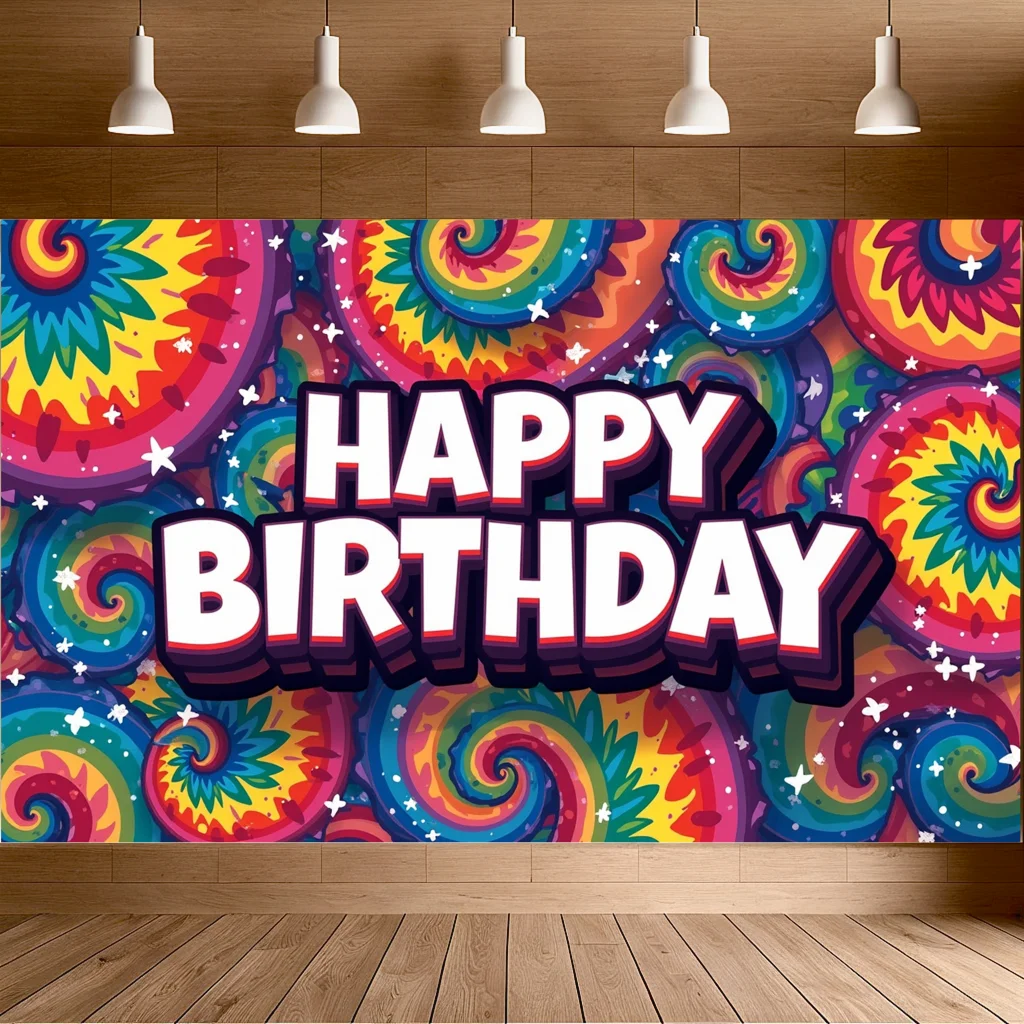 Colorful Backdrop Celebration Happy Birthday Decoration Vibrant Swirls Photography Party Background Banner Party Wall Decor