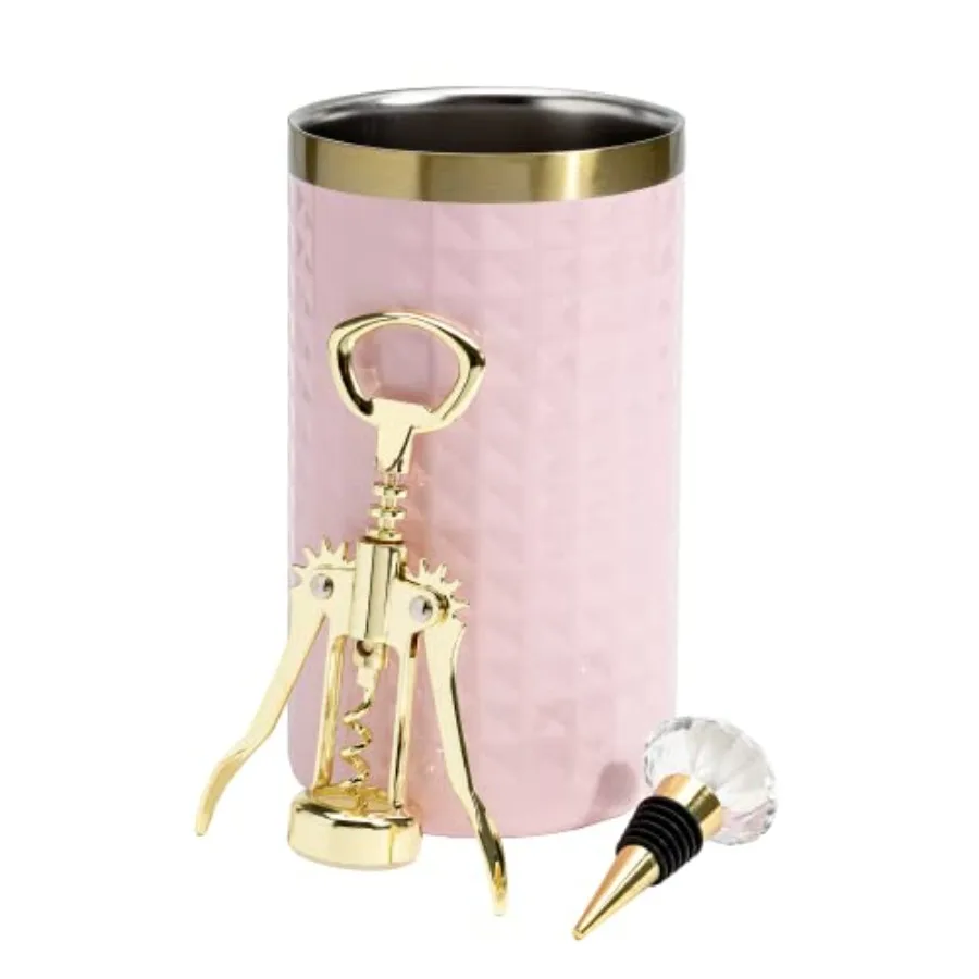 

Wine Bottle Chiller Set, Insulated Double Wall Chiller, Gold Winged Corkscrew Wine Bottle Opener, Diamond Wine Stopper, 3-Piece