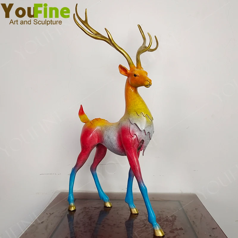 Bronze Standing Deer Sculpture Hand-Painted Bronze Deer Statue Desktop Ornaments Elegant Art Crafts For Home Indoor Decor