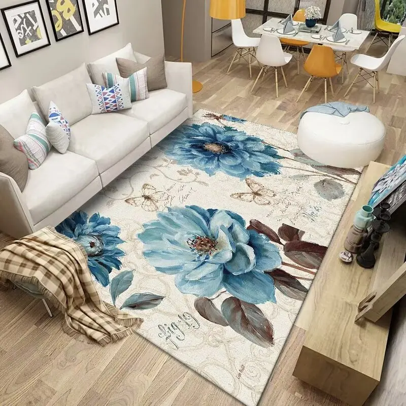 Modern Simplicity Living Room Rugs Light Luxury Home Decor Flowers Rug Bedroom Lounge Coffee Table Non-slip Soft Mat Washable