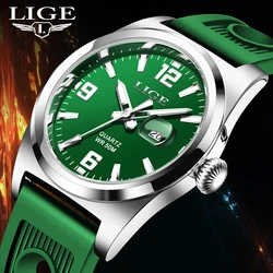 LIGE Fashion Outdoor Men Watch Casual Sport Silicone Strap 50M Waterproof Luminous Quartz Watch for Men Auto Date Calendar Clock