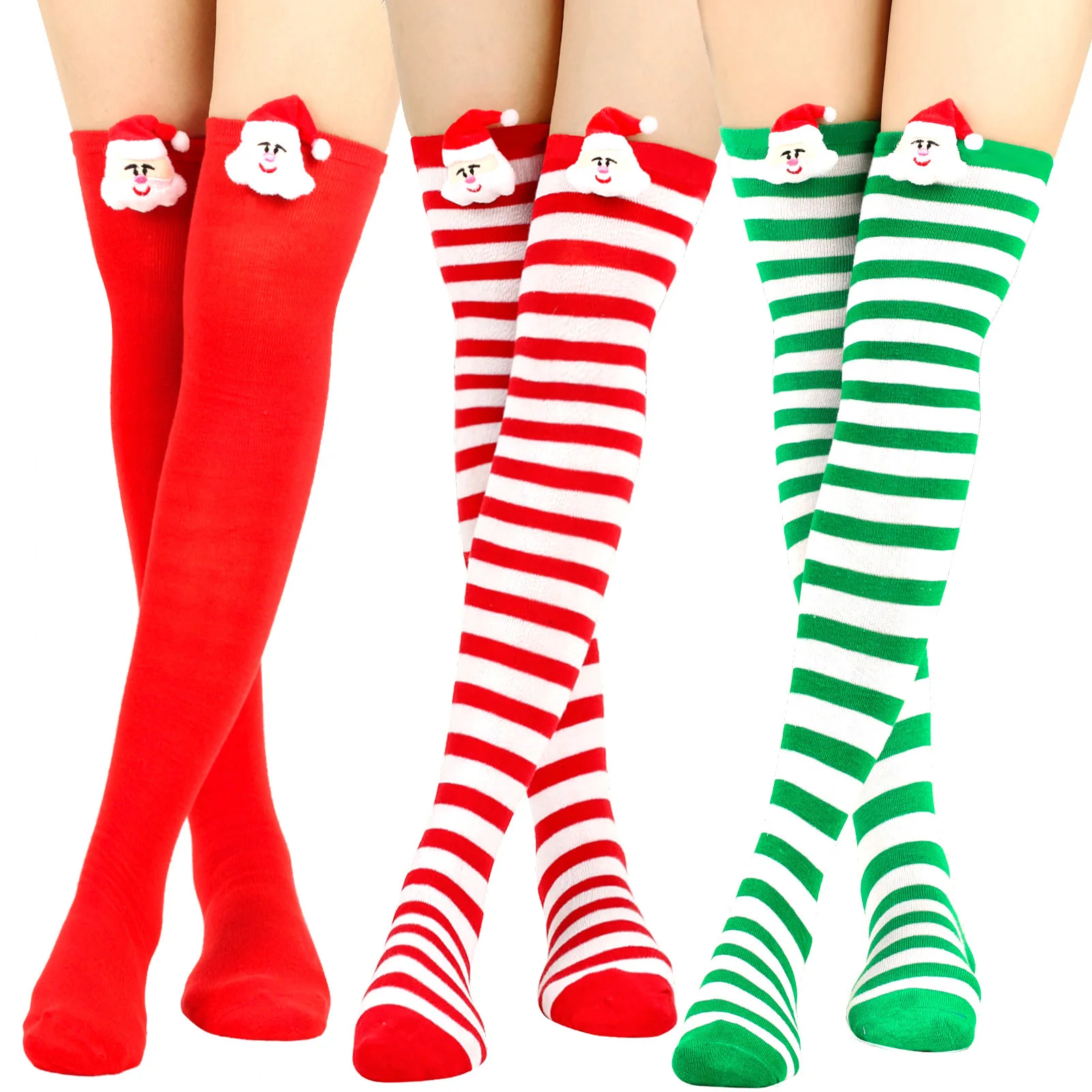 

Christmas over Knee Socks Striped Women Santa Claus Plush Festive Gifts Stockings Girls Holiday Party Cosplay Knee High Socks