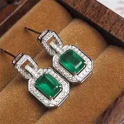 Huitan New Trendy Green Dangle Earrings Square Cubic Zirconia Fashion Elegant Lady's Earrings Wedding Party Women Luxury Jewelry