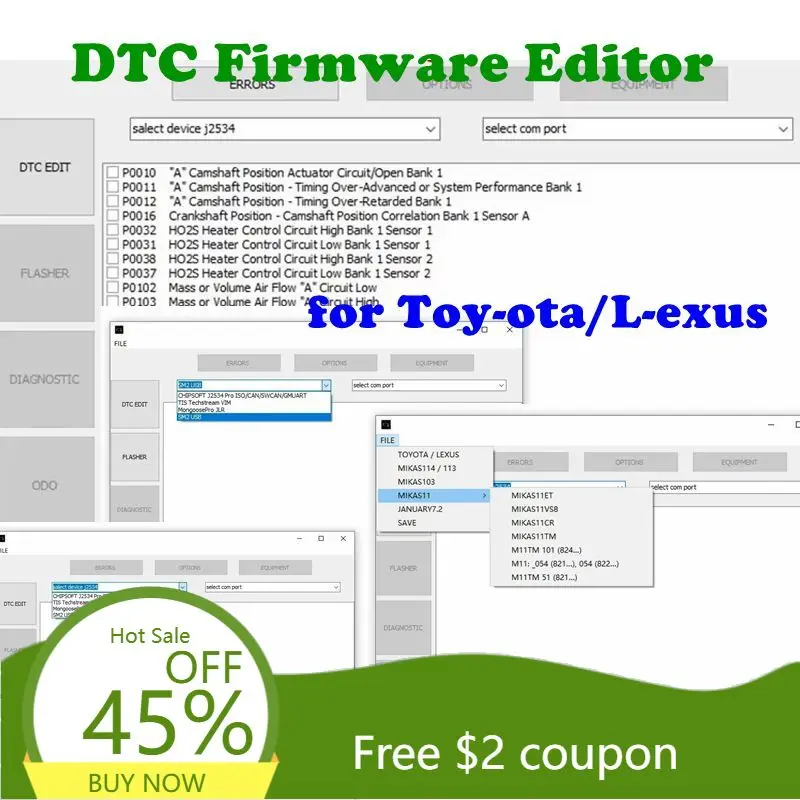 

Горячая распродажа 2025 года для Toyota/L-exus DTC Firmware Editor Поддержка программного обеспечения для программирования ЭБУ микроконтроллеров 76 футовхххххх