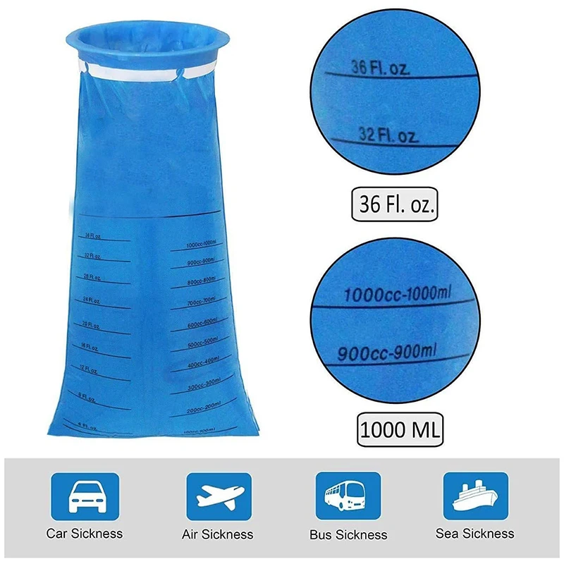 10Pcs Disposable Vomiting Bag 1000ML Travel Car Airplane Motion Sickness Nausea Vomit Bag Car Interior Accessories