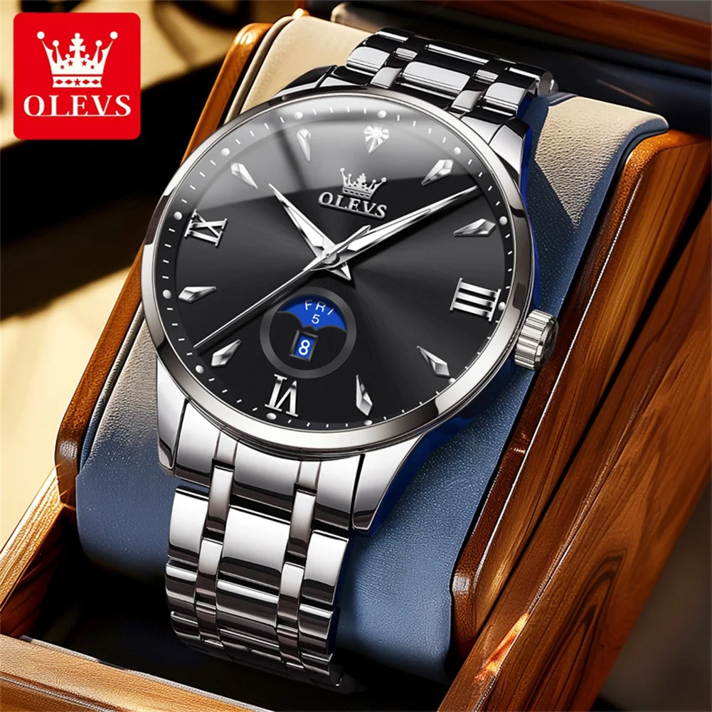 

OLEVS 3646, кварцевые часы, мужские однотонные стальные ремешки, классические деловые мужские наручные часы с календарем недели, водонепроницаемые светящиеся часы для мужчин