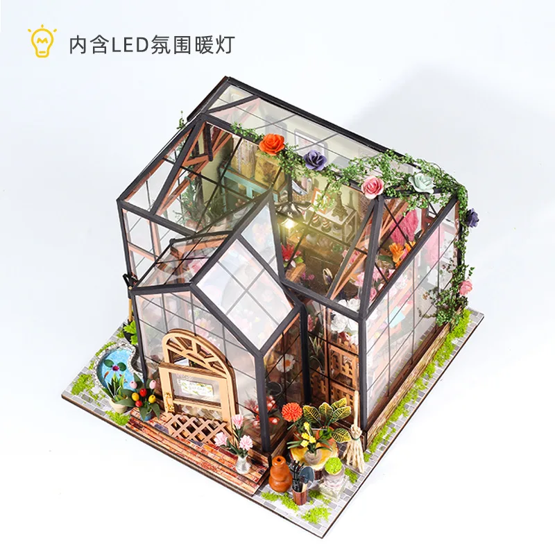 

DIY Miniature House Model Toy Assembly Kit Christmas Gift Handmade Craft Small House Ornament Collectible Jenny Flower House