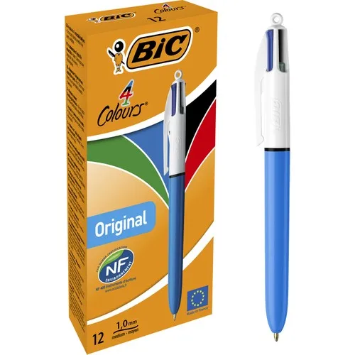 Bic 4 Colors Original Ballpoint Pen Retractable Comfortable - Medium Point (1.0mm)-Precision Writing, Smooth Long Time Usage