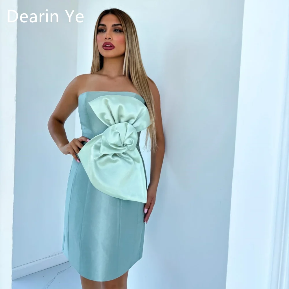 Customized Evening Dress Saudi Arabia Dearin Strapless Column Mini Length Skirts Bow Bespoke Occasion Dresses Formal Prom Gown