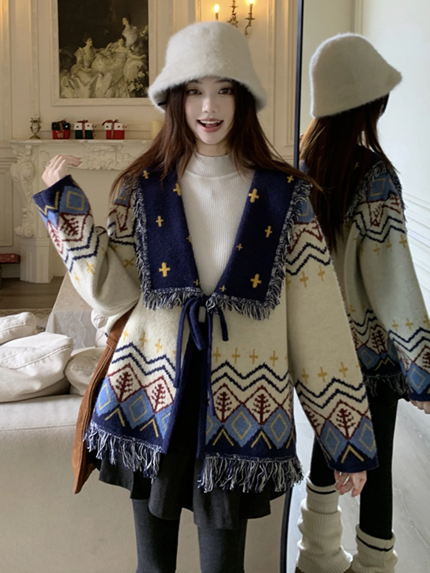 

Unique Beautiful Fair Isle Knit Sweater Jaet Women's Autumn Winter plus Size Loose Lazy Sle Open Cardigan Warm Cozy