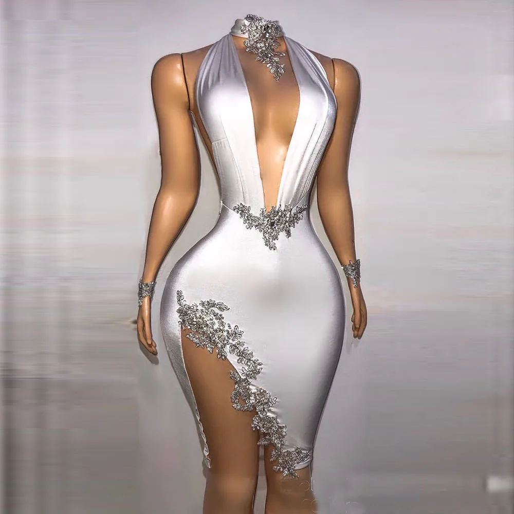 

White Short Prom Dress For Women 2025 Halter Birthday Dresses Beading Party Gowns Vestidos De Graduación Customized