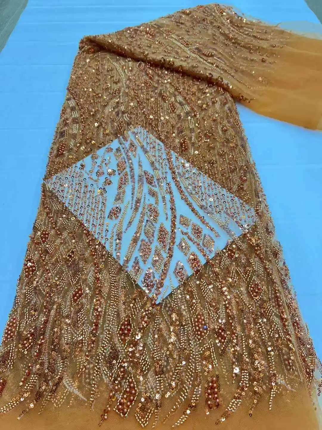African Heavy Beaded Lace Fabric, Nigerian Sequins Tulle, 3D Fabric Material for Wedding, High Quality, 2025, 5 Yards
