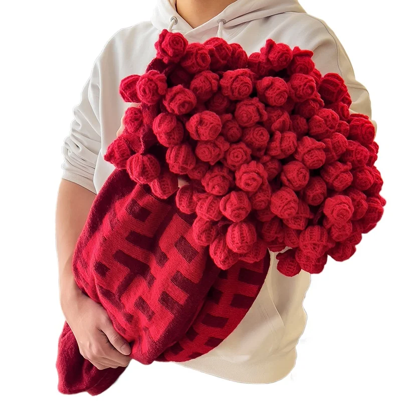 

Happy word rose blanket finished product hand crocheted wedding engagement high-end gift shawl for newlyweds and girlfriends bla