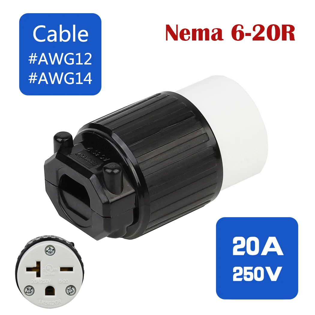 Presa autocablante NEMA 6-20R, convertitore connettore diretto femmina anti-caduta 6-20R NEMA US