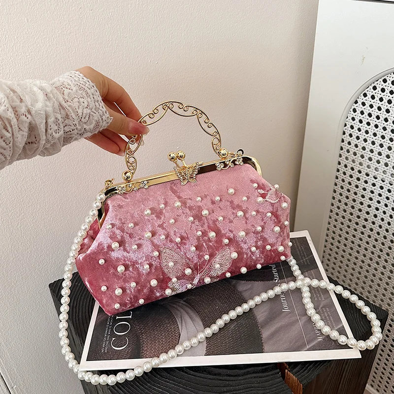 

‌ 2025 модная женская сумка через плечо в виде ракушки, сумка через плечо с жемчужным зажимом и бабочкой для работы и путешествий, легкая пригородная сумка с защитой от кражи