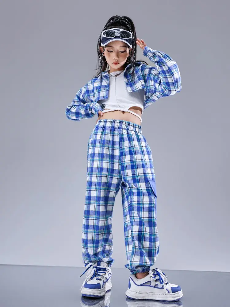 

Girls Hip Hop Cool Shirt Street Dance Baggy Cargo Pants Children Crop Plaid Jacket Streetwear Kids Jazz Joggers Clothes Sets