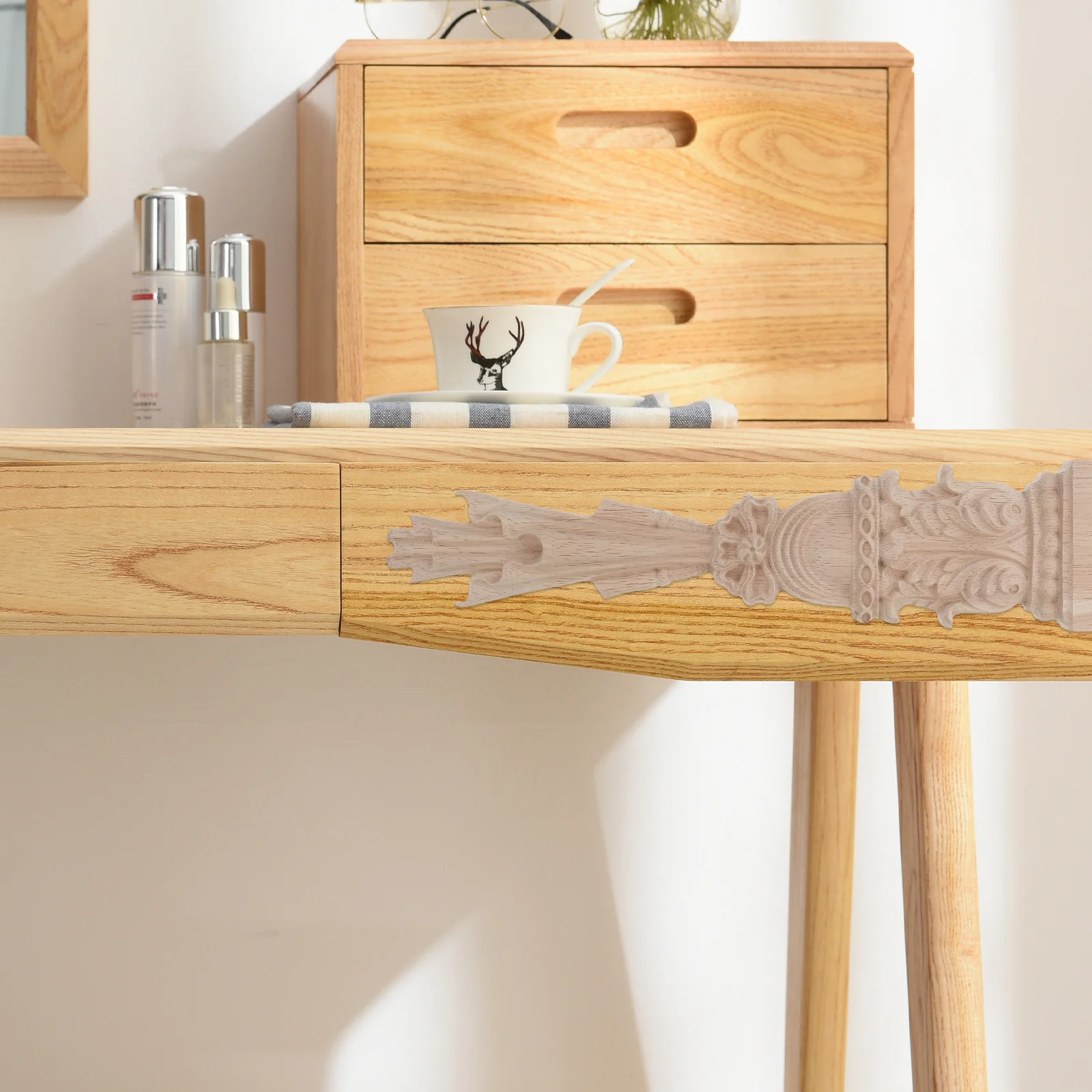 

2Pcs Wood Carved Appliques Unpainted Decorative Onlays for Door Frame Window Trim Furniture Wardrobe Mantel Mouldings