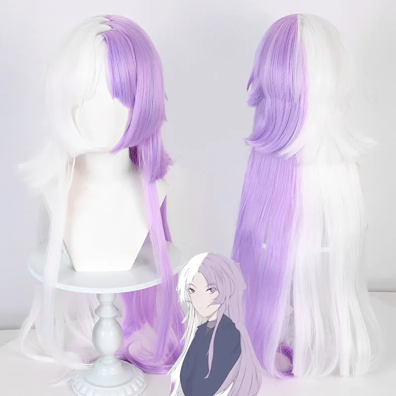 Anime Bungou Stray Dogs Cosplay 100cm Long Sigma Cosplay Wig Purple White Sigma Wigs Heat Resistant Synthetic Hair + Wig Cap