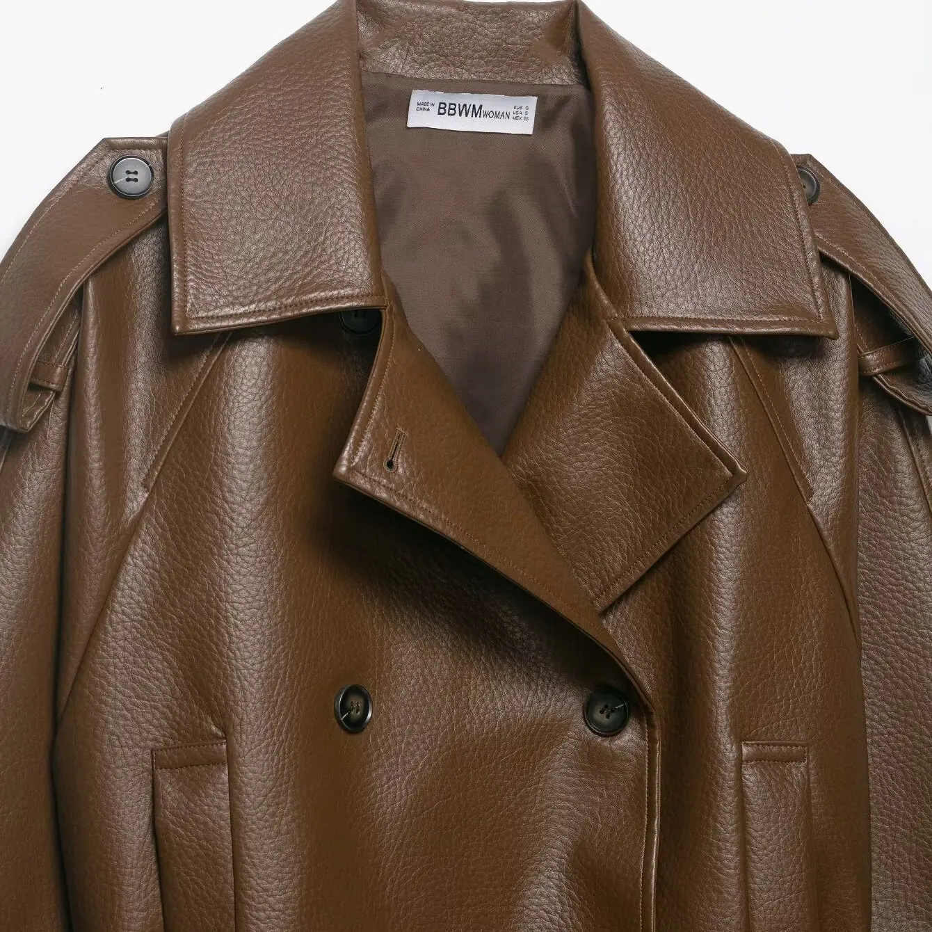 JNLEAOG Autumn New Style Short Leather Jacket Women's Commuter Personality Daily Coat Polyester Fabric Long Sleeve Pure Color
