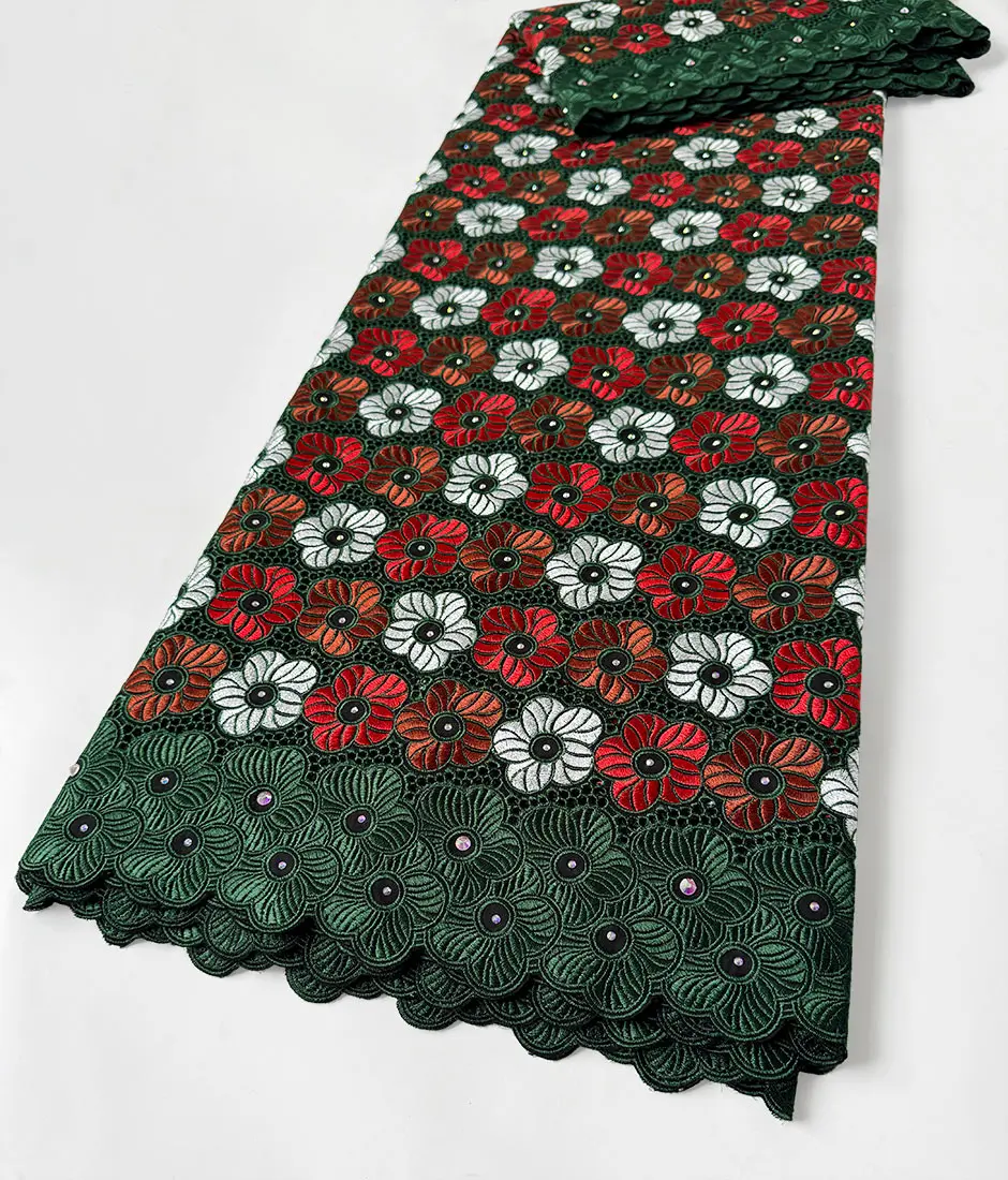 Austria Lace Original 100% Cotton for Celebrants Lurex Embroidered African Voile Lace Fabric with Czech Stones Highest Quality