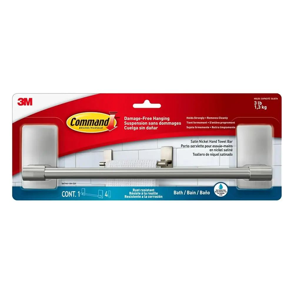 

Держатель для полотенец из сатинированного никеля с 4 водостойкими полосками, 9-дюймовый держатель для полотенец, выдерживает до 3 фунтов, отлично подходит для декора ванной комнаты