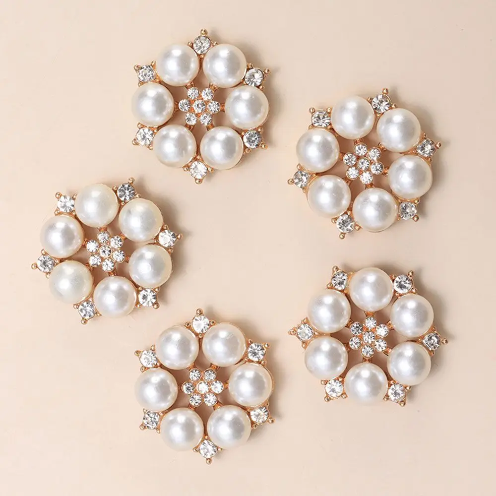 5PCS DIY Craft Hat Accessories Flower-shaped Rhinestone Buttons Pearl Button Headwear Accessories Pearl Hairpins