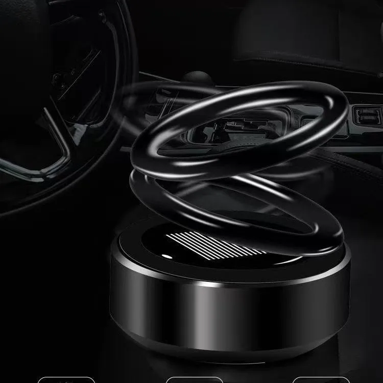 Car-mounted Perfume-scented Solar-powered Electroplated Double-ring Suspended Rotating Decorative Item - High-end Car Accessory