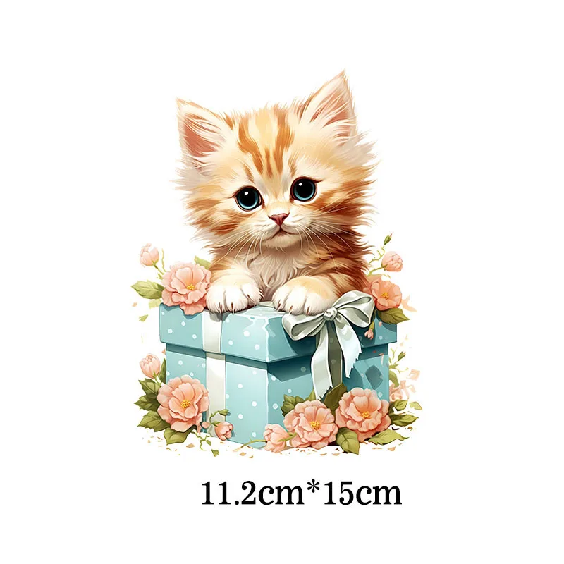 Cute little kitten DTF Iron On Patches DIY baby T-shirt hoodie decorated with colorful cat and giraffe heat transfer stickers