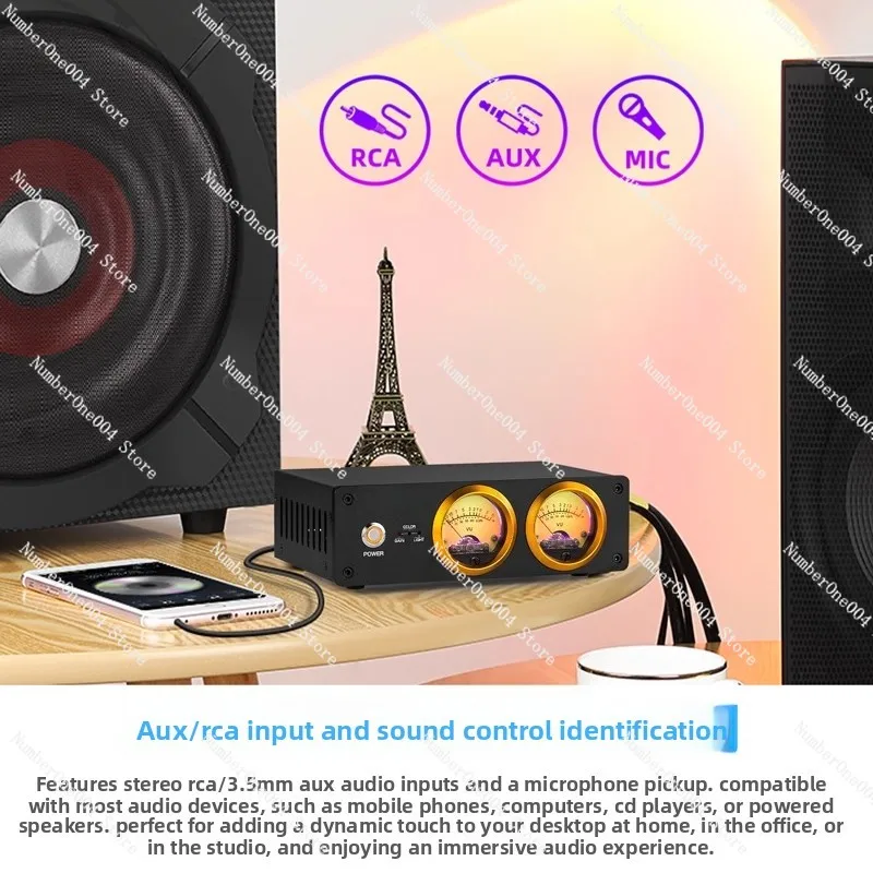 

Dual Analog VU Meter with Mic & Music Rhythm LED, Aluminum Alloy Sound-Activated Light