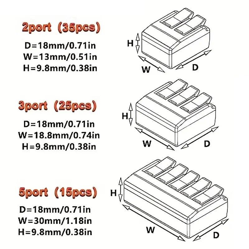 75Pcs Lever Wire Connectors Assortment Pack Compact Splicing Connector Kit for Electrical Wires 2 Port 3 Port 5 Port