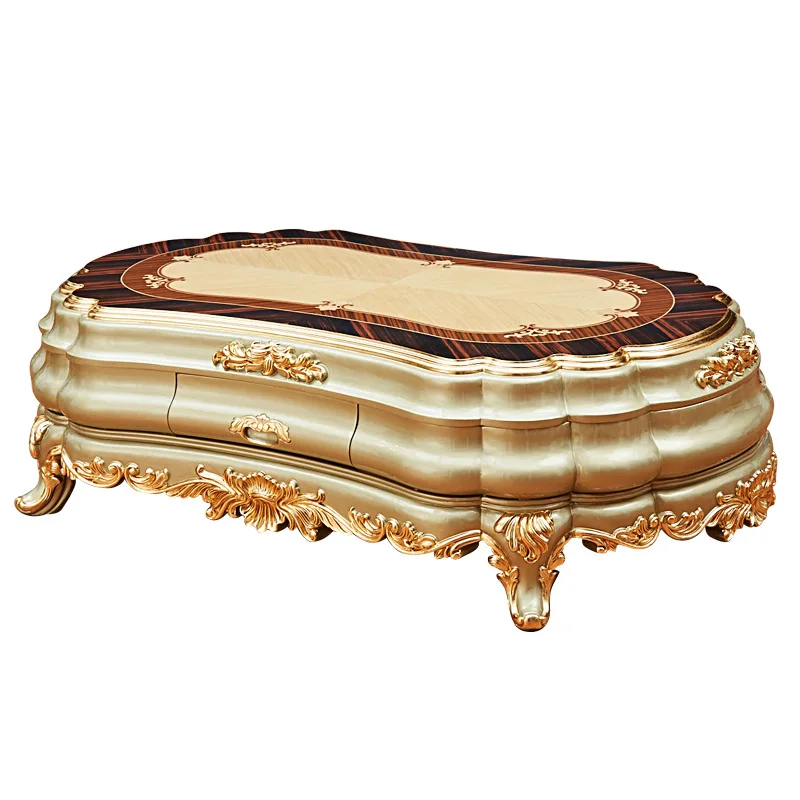 

European style solid wood coffee table villa living room luxury high-end high-end tea table sofa table oak carved European