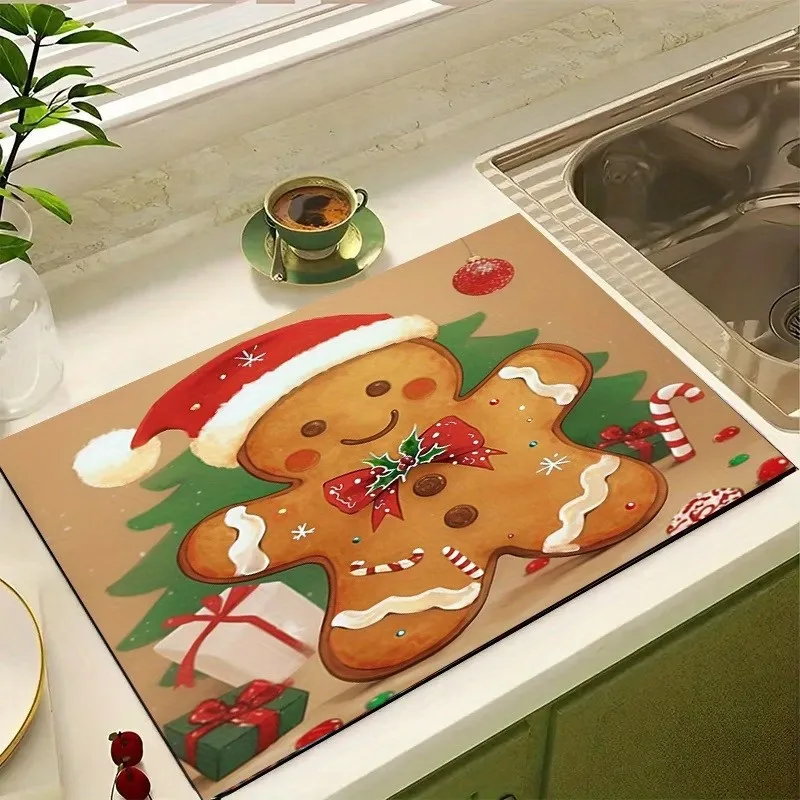 VIKAMA Gingerbread Cocoa Mug Mat, Water Absorbent & Non Slip, for Kitchen Counter Coffee Maker Sink Drying Mat, Home Decor