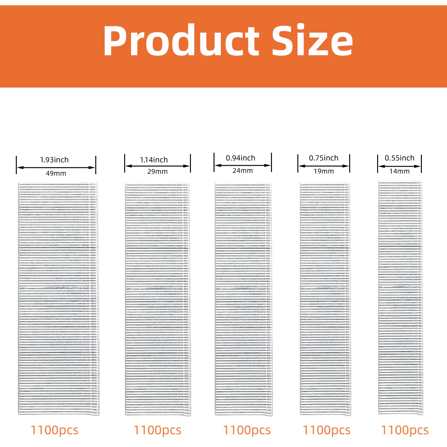 5500PCS 18 Gauge Brad Nails,5 Sizes : F15/F20/F25/F30/F50 Galvanized Nail Gun Nails for Pneumatic, Electric Brad Nailer Gun