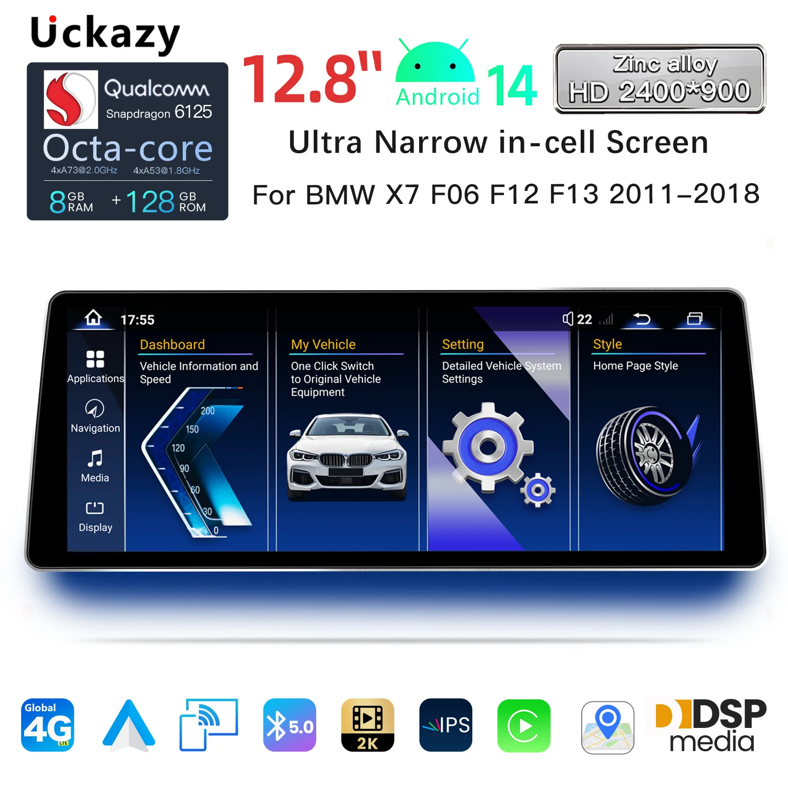 2400*900 High Reselution 8 Core Android 14 AutoRadio For BMW 6Series F06 F12 F13 CIC NBT Multimedia Audio Stereo GPS Navigation 4G DSP Head Unit Car Radio Snapdragon 665