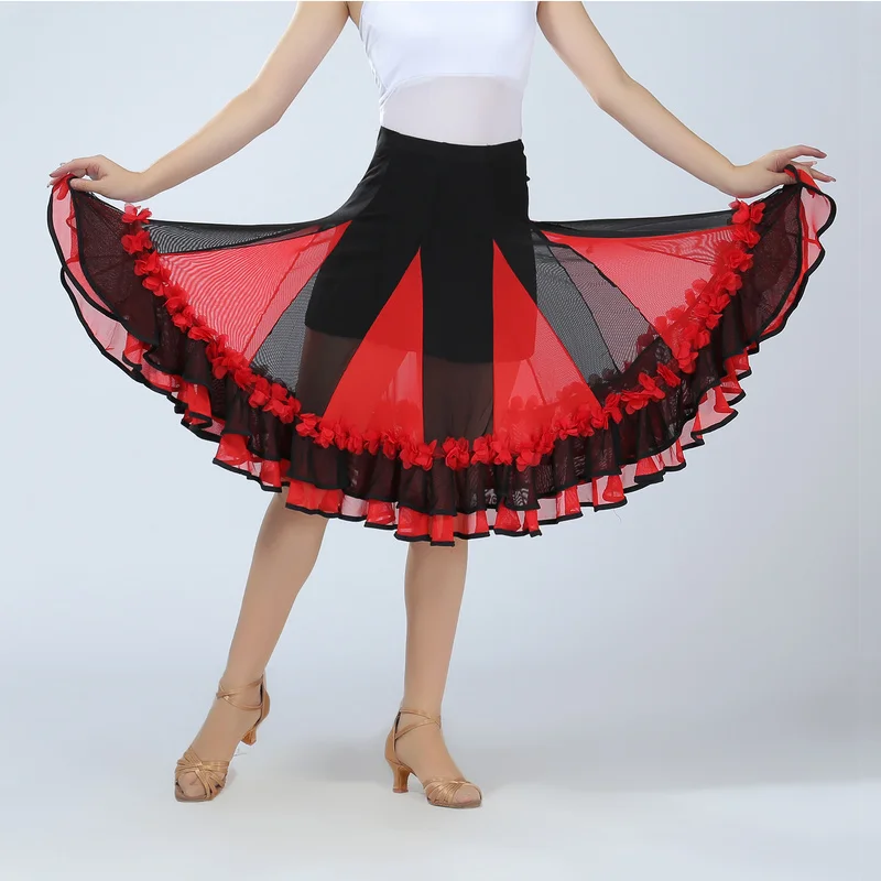 Lady Dance Skirt Flamenco Waltz Practice Modern Ballroom Big Swing Costume for Women