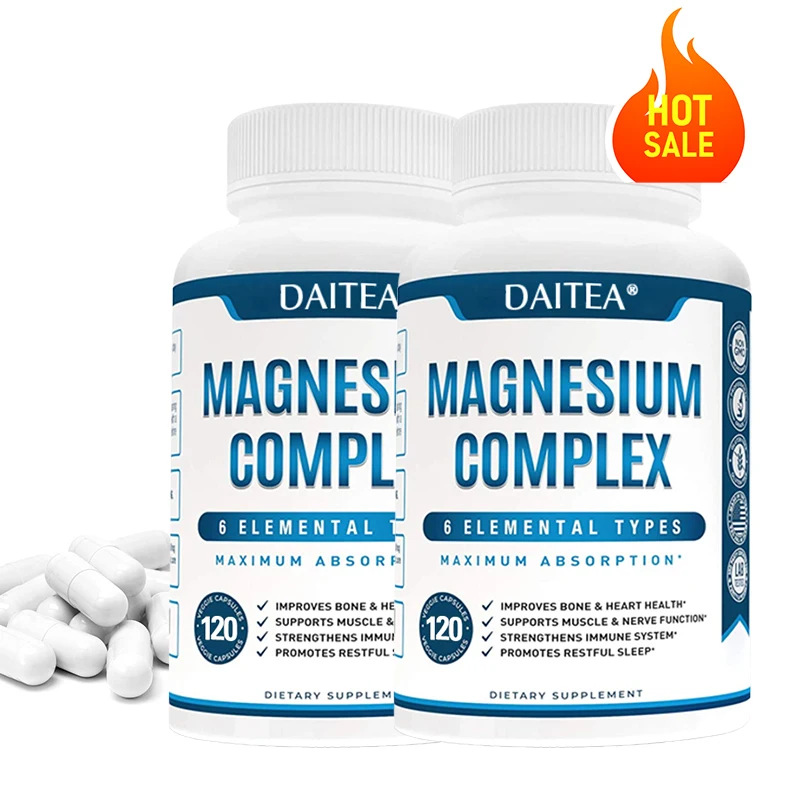 High Absorption Magnesium Complex Capsules - Dietary Supplement for Muscle, Bone, Nerve Health, Non-GMO - 120 Capsules