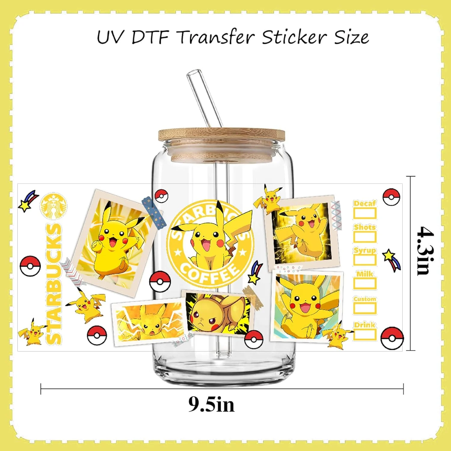 Miniso Cartoon Elf 16OZ UV DTF Cup Wraps Transfer Sticker For Glass Libbey Can Bottle Selfadhesive Washable DIY Custom