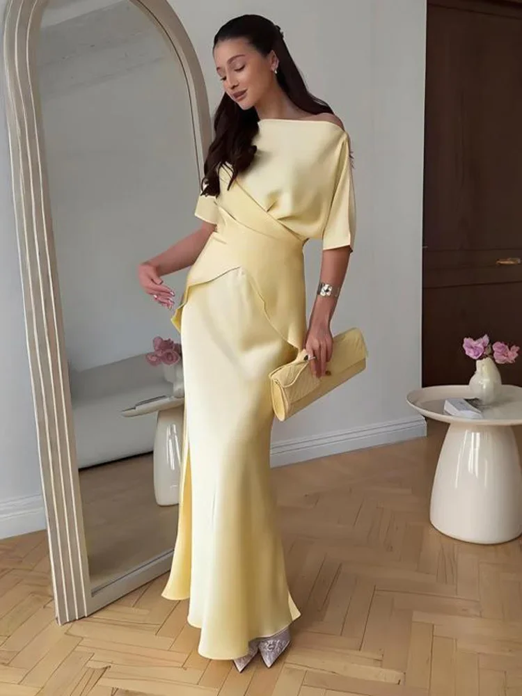 Moda amarelo cetim topos saia 2 peça conjunto feminino rendas até superior cintura alta sereia saia 2025 verão sexy novo em ternos combinando