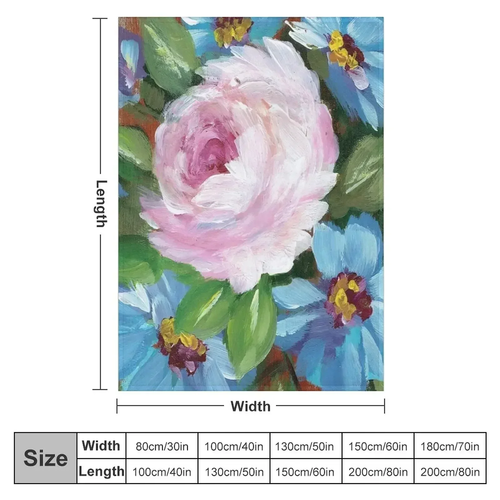 Single Pink Rose Surrounded by Blue Flowers Throw Blanket Heavy Large Stuffeds blankets ands Decorative Sofas Comforter Blankets