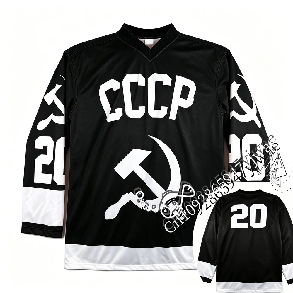 CCCP-Klasse Eishockey-Trikot V-Ausschnitt Retro Langarm-T-Shirt Atmungsaktives Schnelltrocknendes Sweatshirt Herbst Herren Damen T-Shirt – Detail 5
