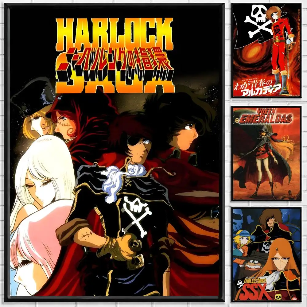Anime Captain Harlock Poster Self-adhesive Art Waterproof Paper Sticker Coffee House Bar Room Wall Decor