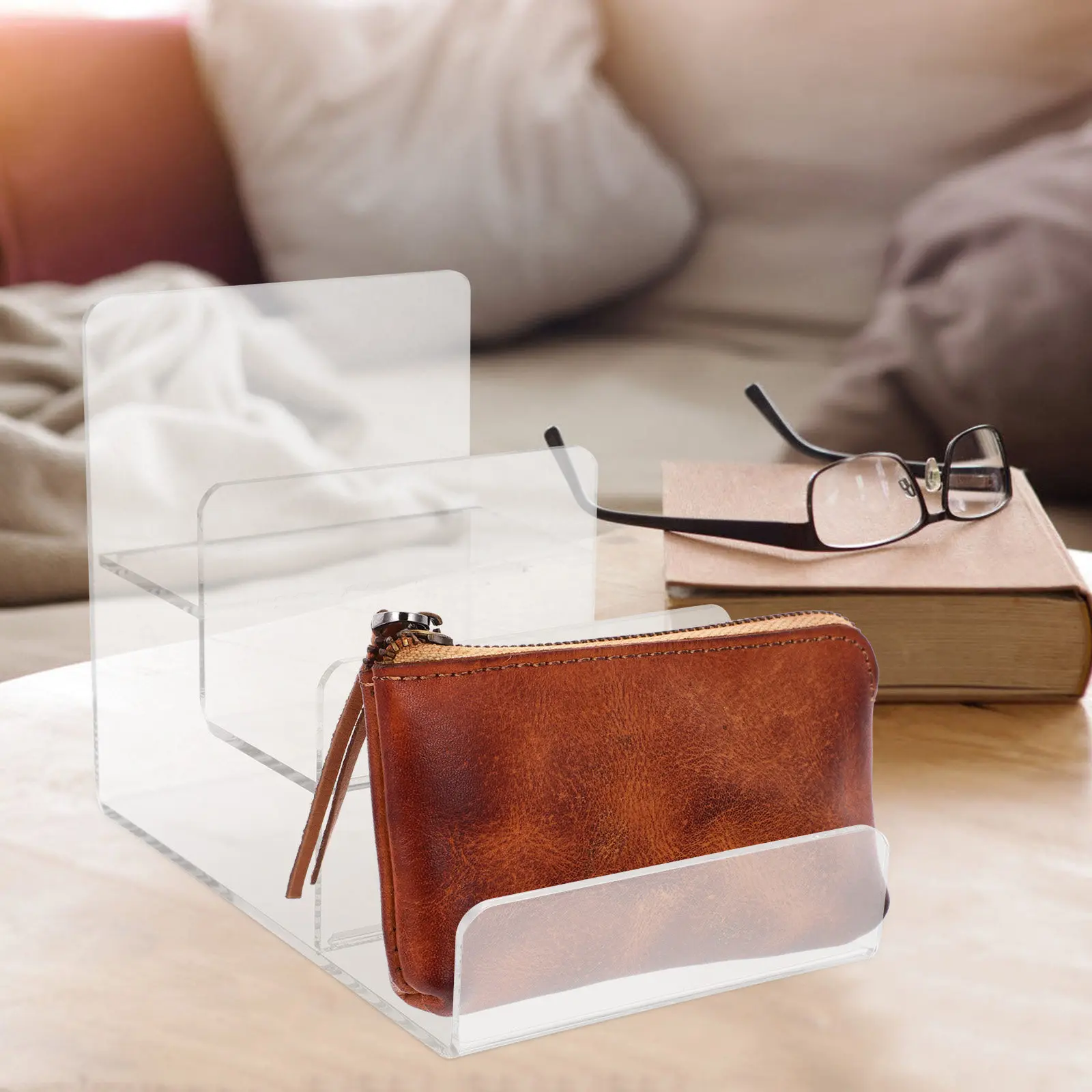 Acrylic Wallet Storage Rack Clear Multi-Level Display Stand for Purse Perfume Sunglasses Collection Compact Elegant Organizer