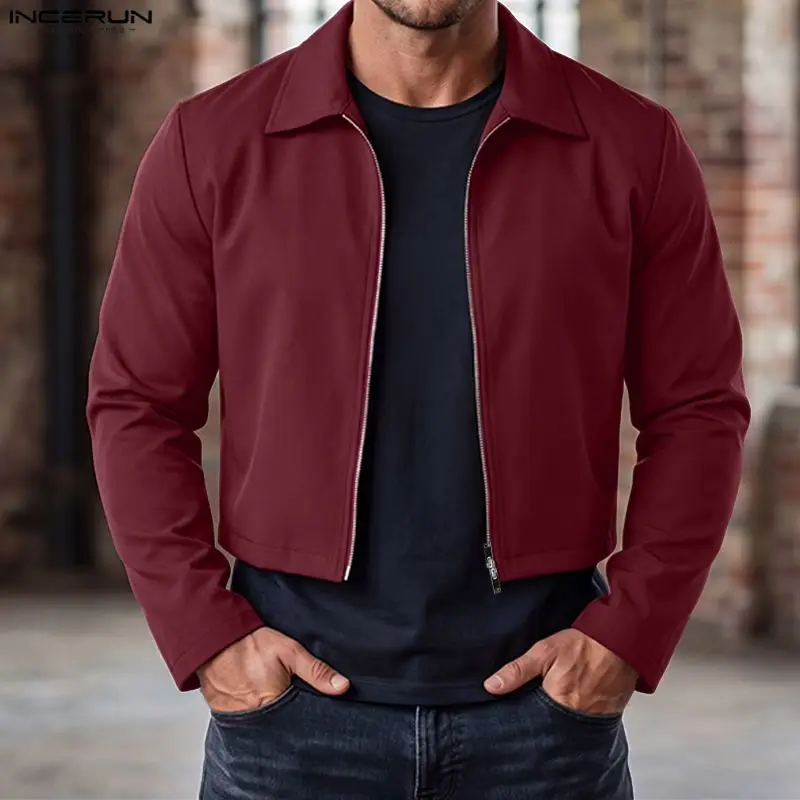 INCERUN Fashion Casual Style Coats Men's Solid Cropped Zipper Jackets Handsome Male All-match Long Sleeve Jackets S-5XL 2026