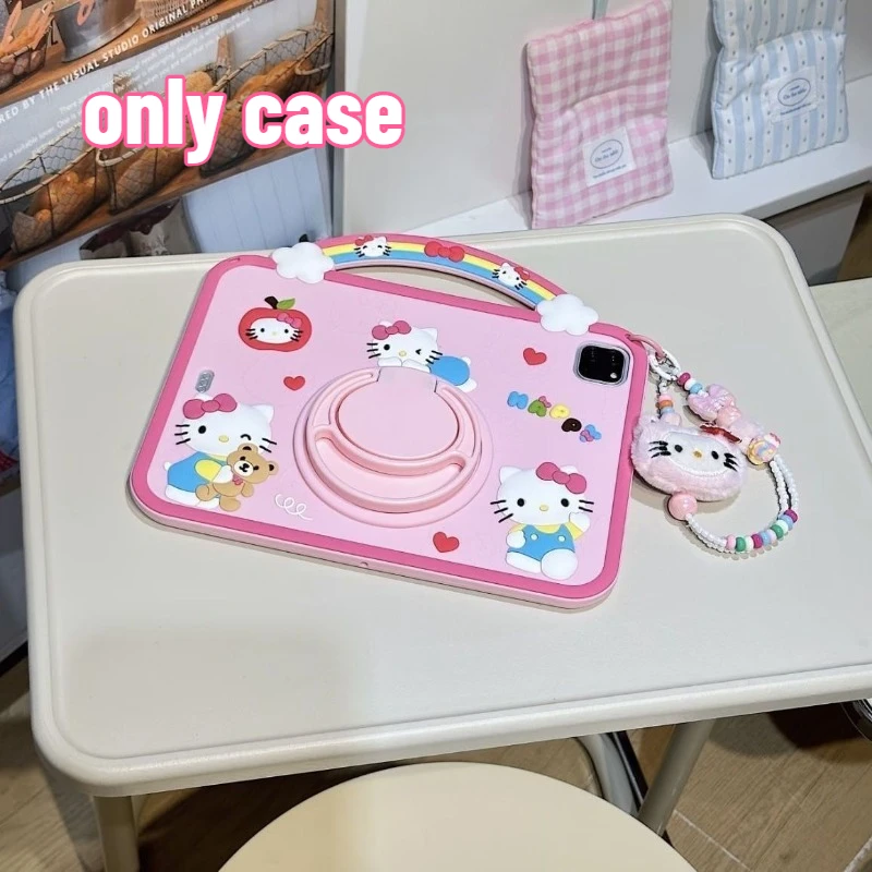 Hello Kitty Ipad Case Cartoon Silicone 360 Degree Rotatable Kickstand Cute Shockproof Protective Cover Lovely Girls Kids Gifts - view 3
