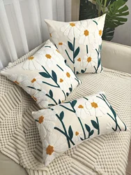 1pc, Daisy Floral Embroidered Throw Pillow Cover Cushion Pillow Case For Sofa Living Room, Home Decor Room Decor, Without Pillow
