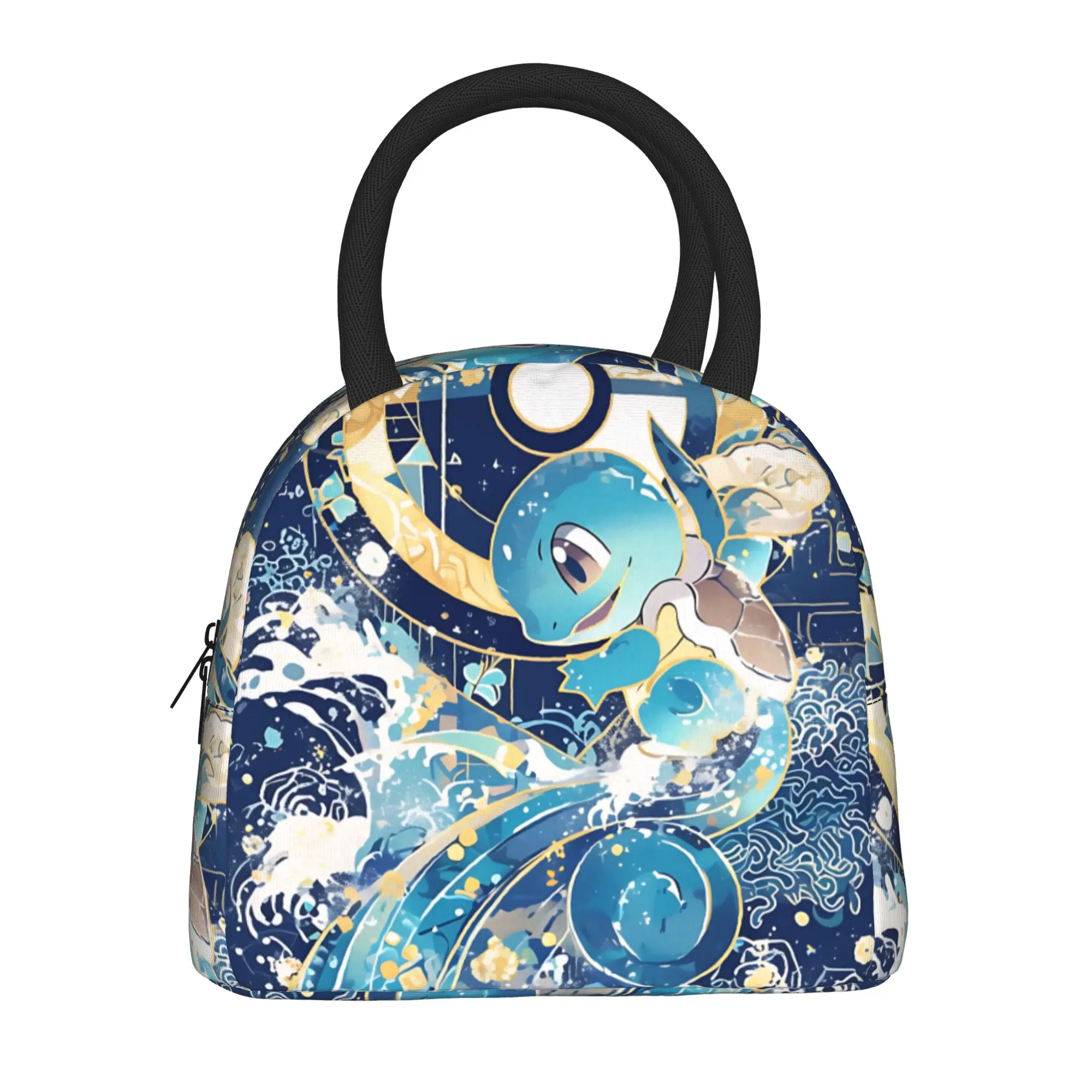 Pokemon Squirtle Water Wave Traditional Handbag Insulated Lunch Bag Meal Pack Rice Bag  bolsa Student Bento Lunch Handbag
