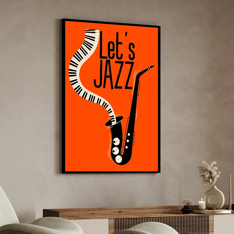 1pc frameless Canvas Painting Jazz Club Black Cat Piano Vinyl Poster Retro Canvas Painting Print  Nordic Wall Picture for Living