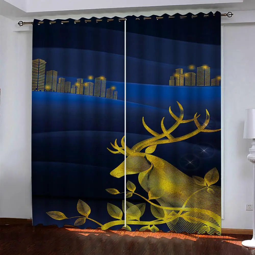 blue curtains city building curtains Customized 3d curtains new window balcony thickened windshield blackout curtains