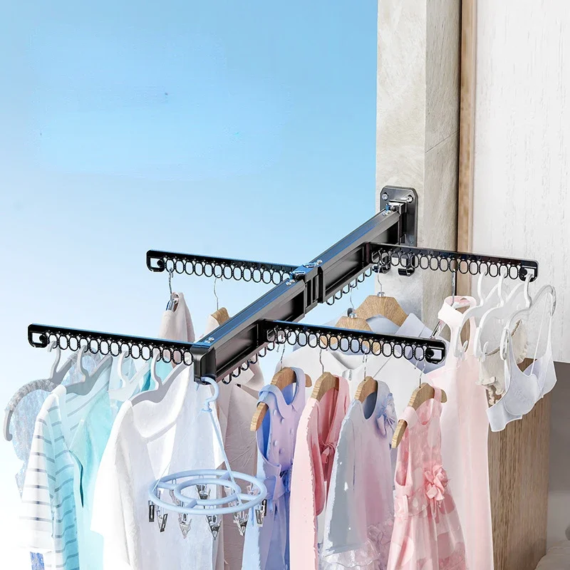 

Folding Multifunctional Clothes Hangers Balcony Household Clothesline Retractable Student Indoor Hangers For Pans