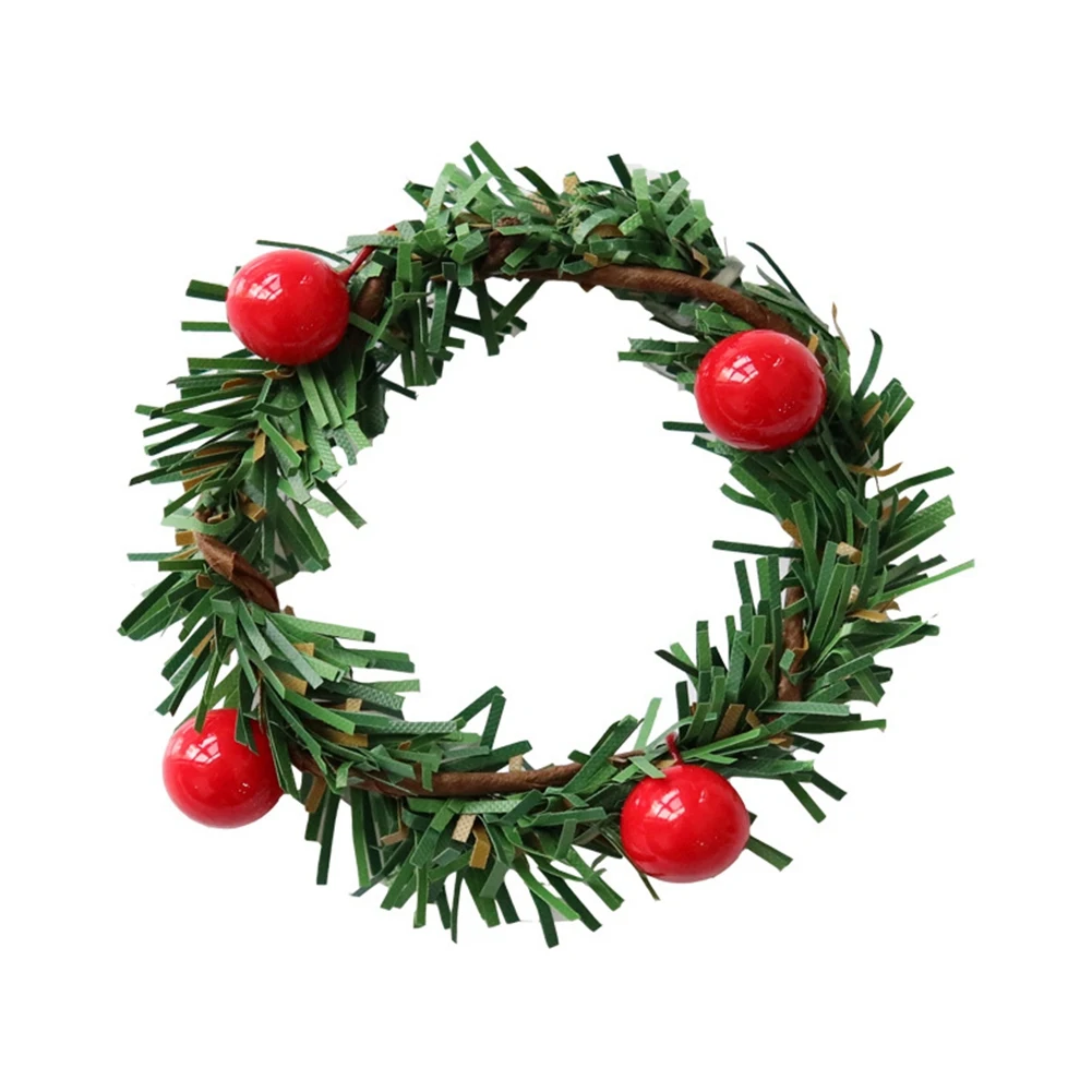 AA89-15Pcs decoración navideña fruta roja PVC aguja de pino servilletero Hotel hogar servilleta hebilla anillo para servilleta de Navidad